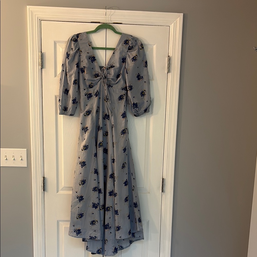 Free People Blue Floral Tie-Front Midi Dress